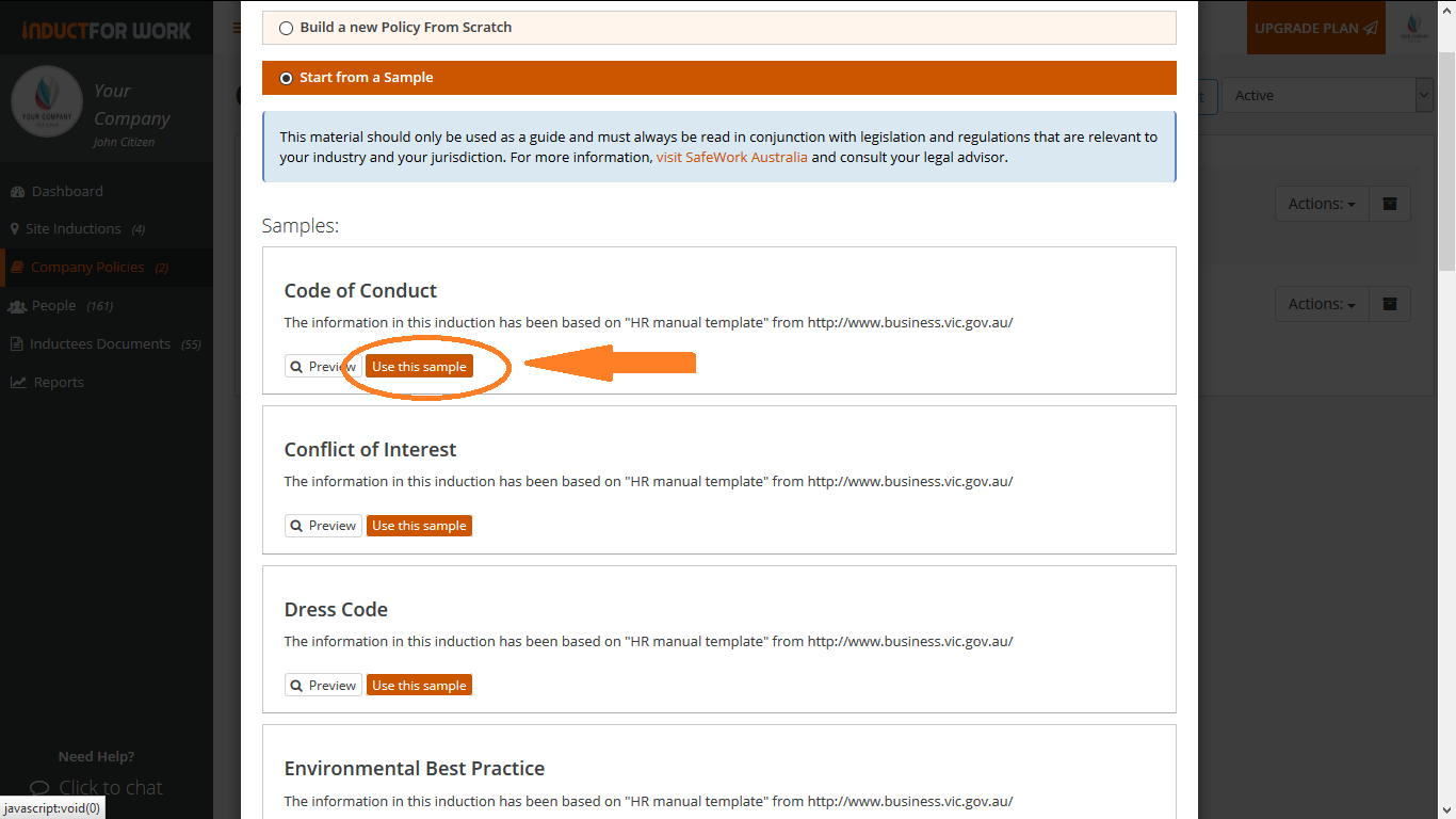 online inductions software help pages How to add Company Policies 3