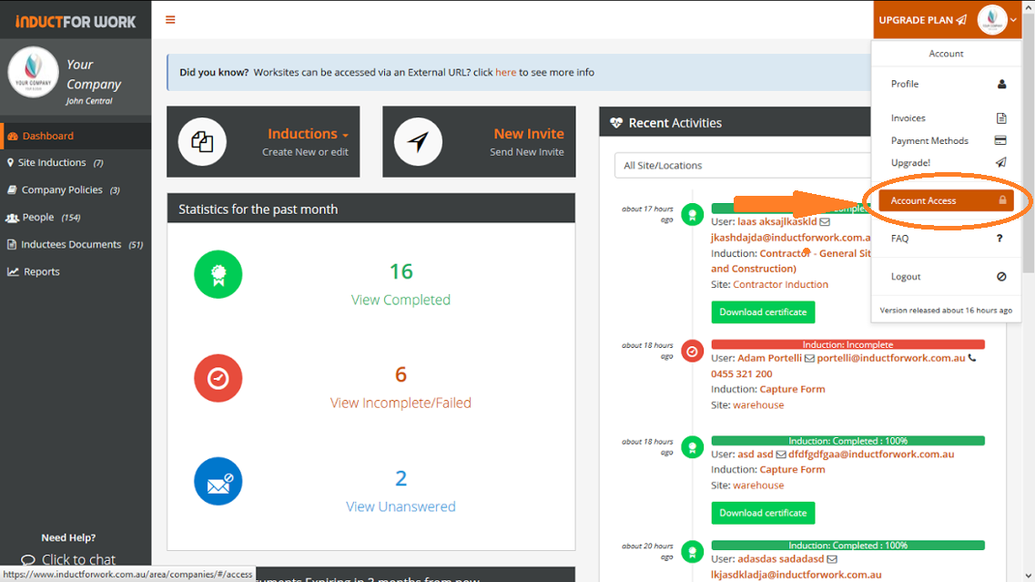 account access online inductions help pages account access online inductions