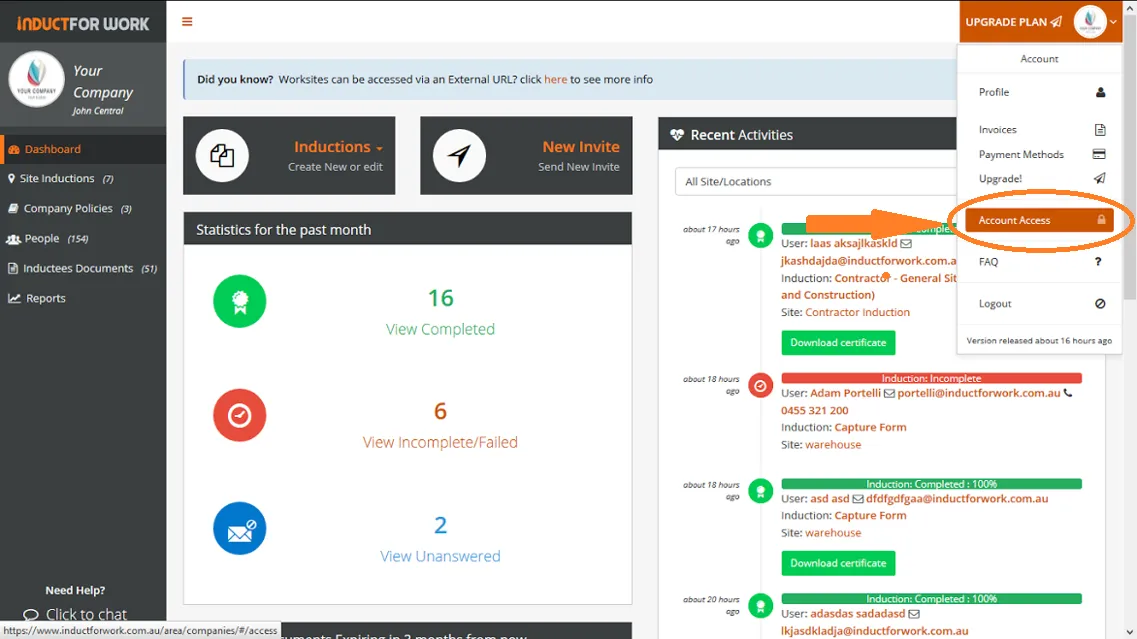 account access online inductions