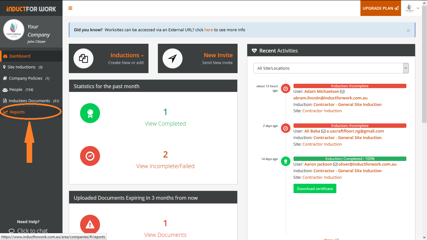 Online Inductions Reports Help Pages Online Inductions Reports