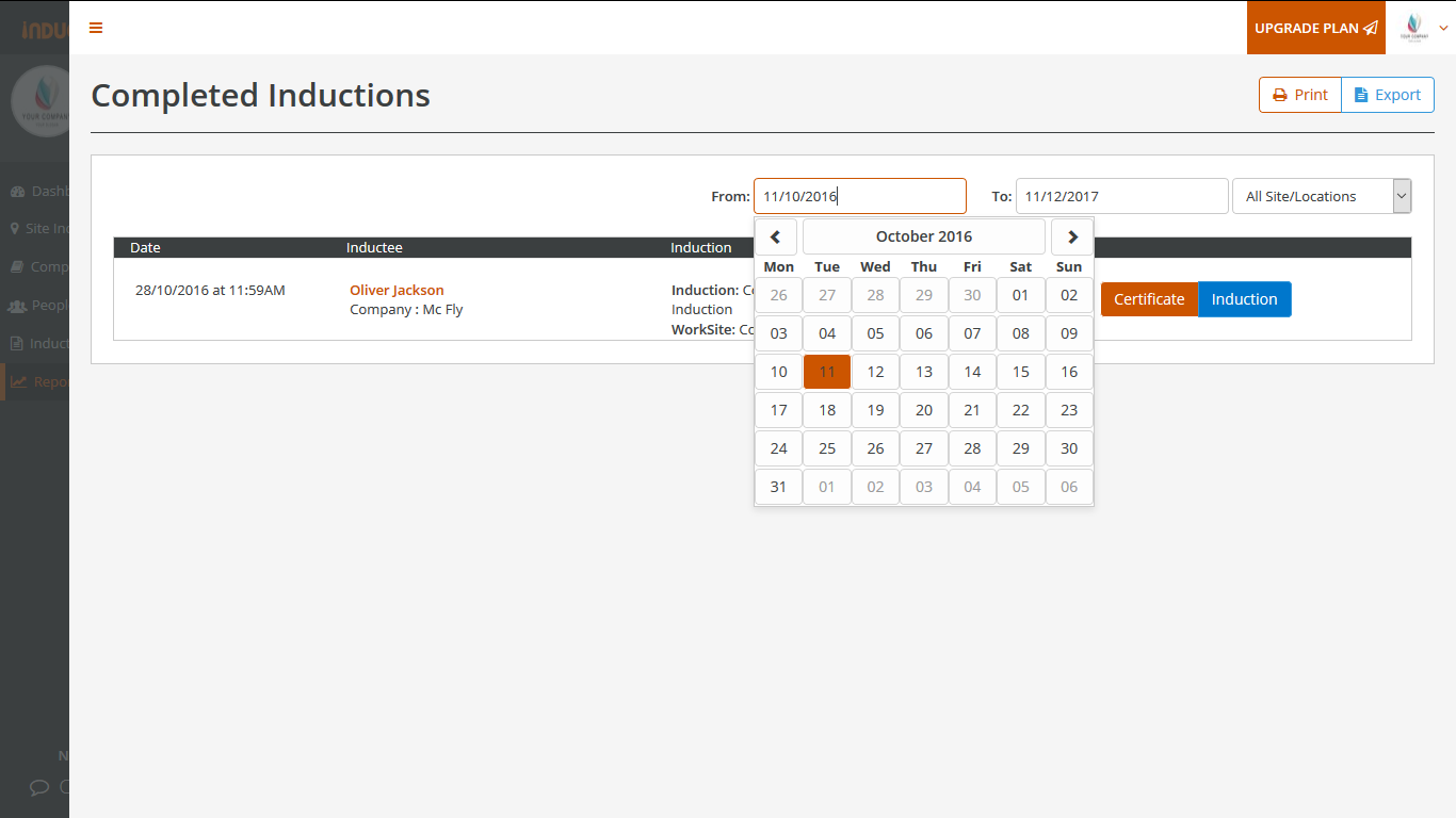 Online Inductions Reports Help Pages Online Inductions Reports