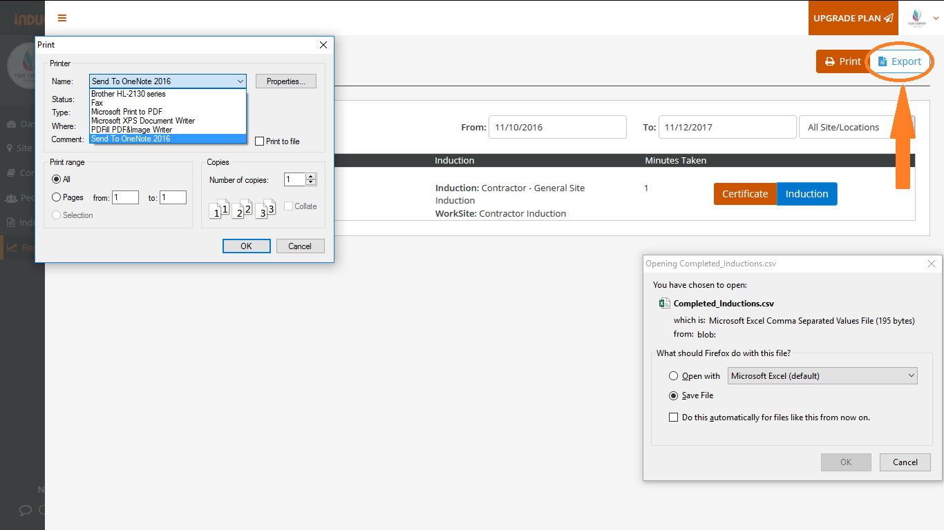 Online Inductions Reports Help Pages Online Inductions Reports