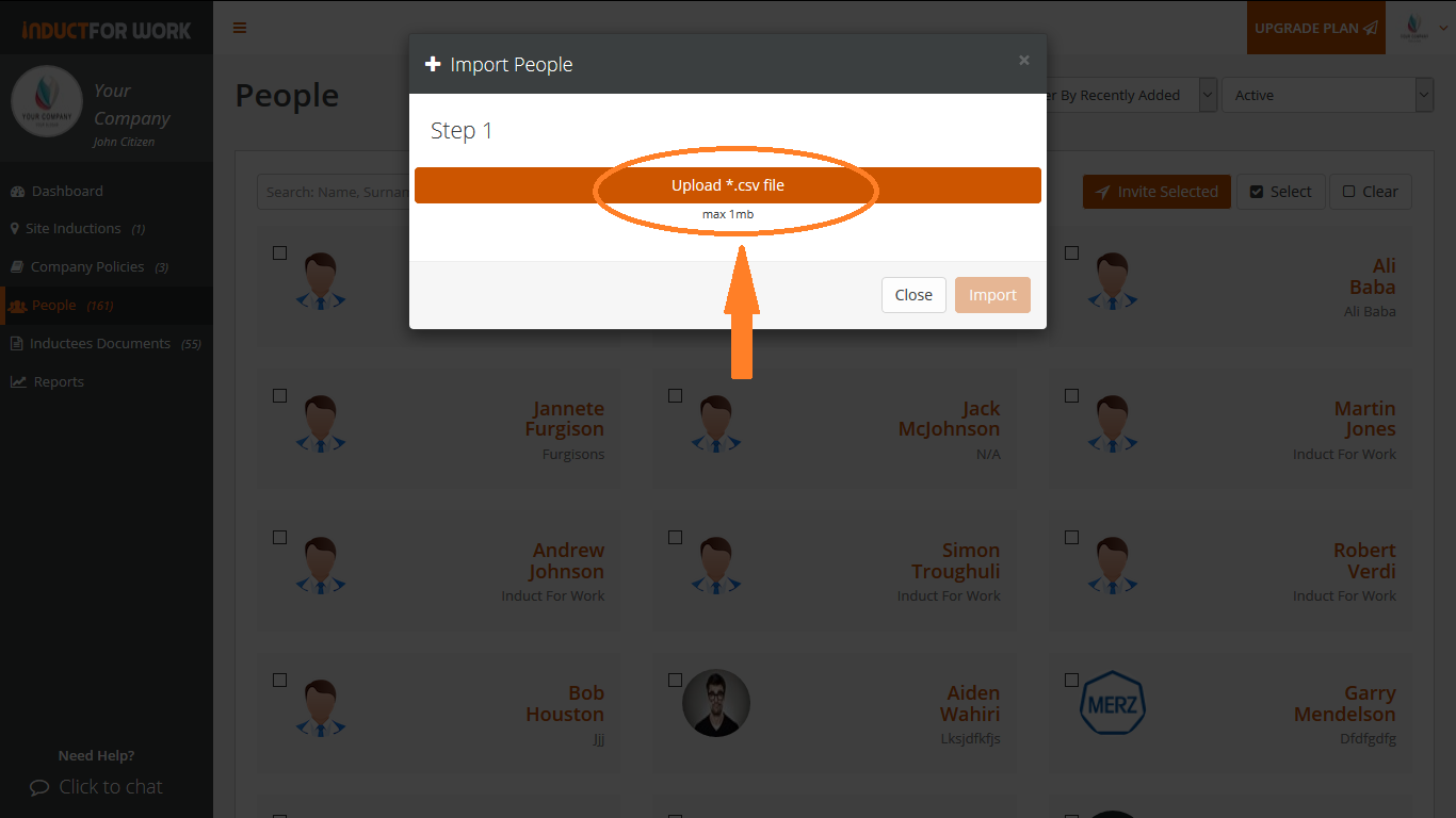 Online Inductions help page: How to import employee profiles