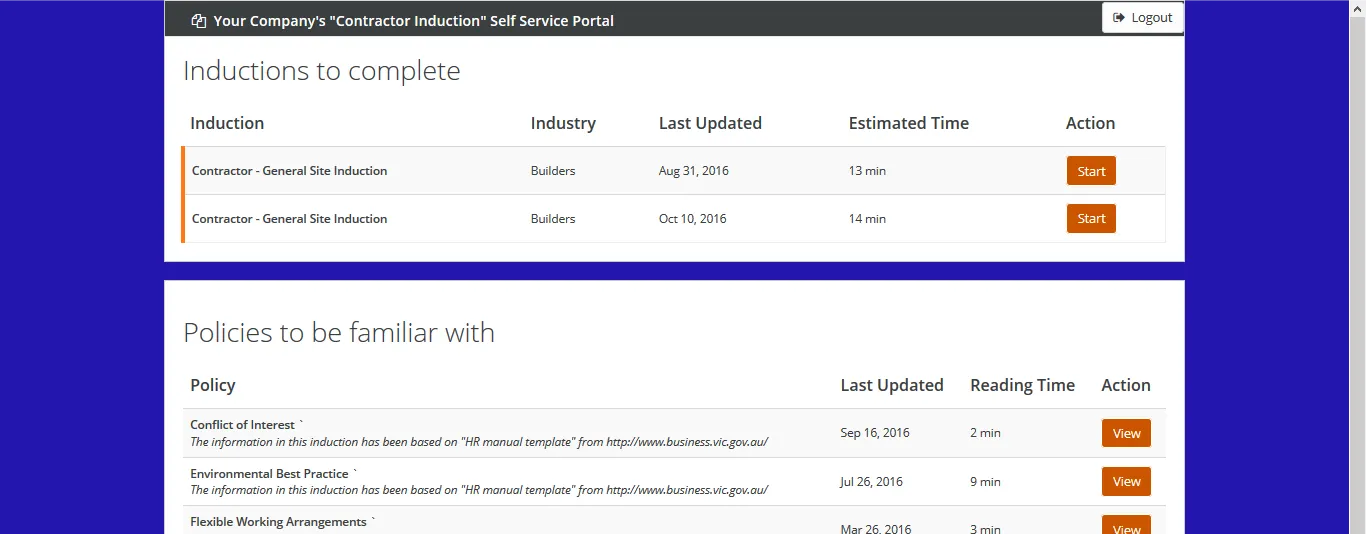 How to use editor to create your own online inductions: Help pages induction portal