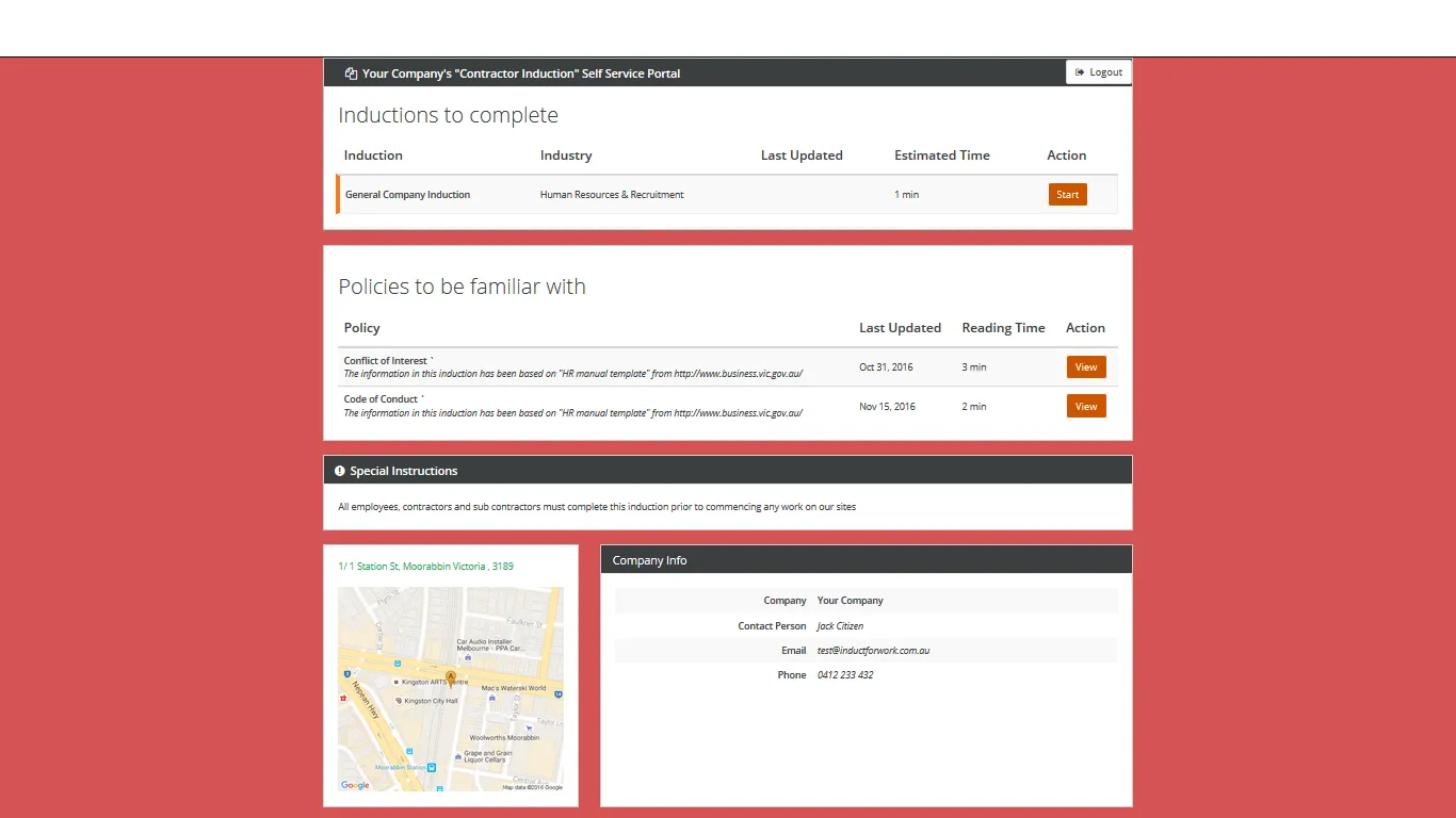 Online Induction Portal help page