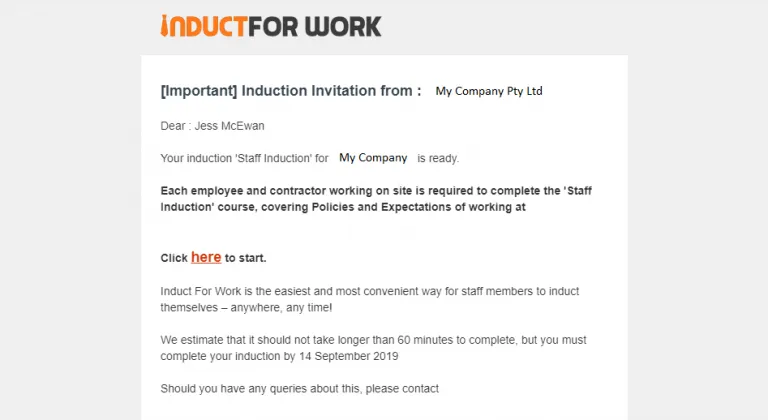 Online inductions customised messages