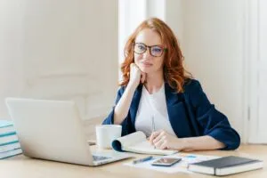 An office worker after completing an online induction program