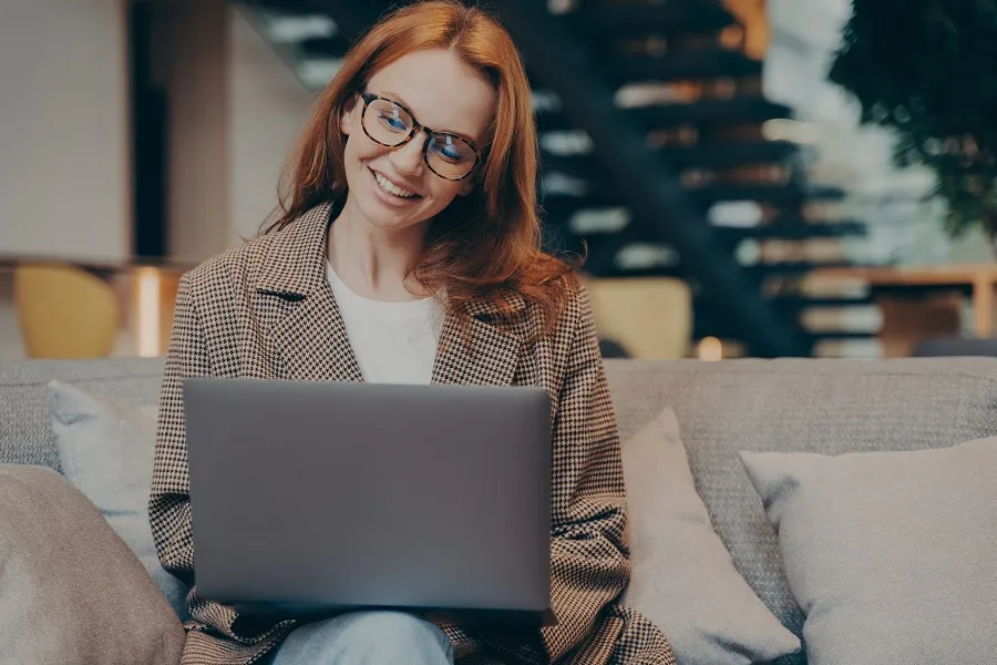 An office worker taking an online induction program