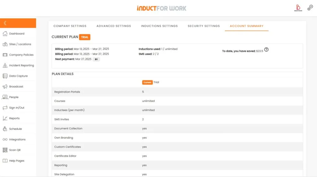 Online Induction LMS Account Summary