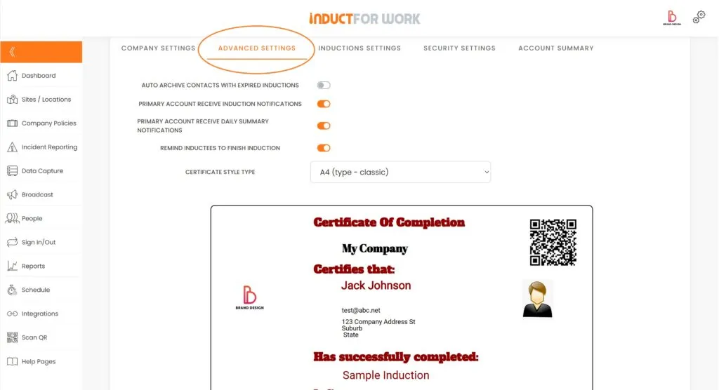 Advanced Settings in Online Induction