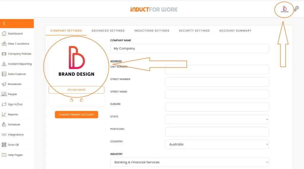 Uplaoding your logo to online induction portal