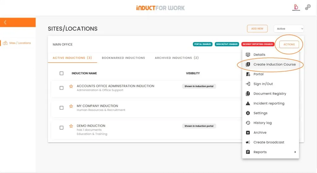 Online Induction LMS Actions in Creating new course