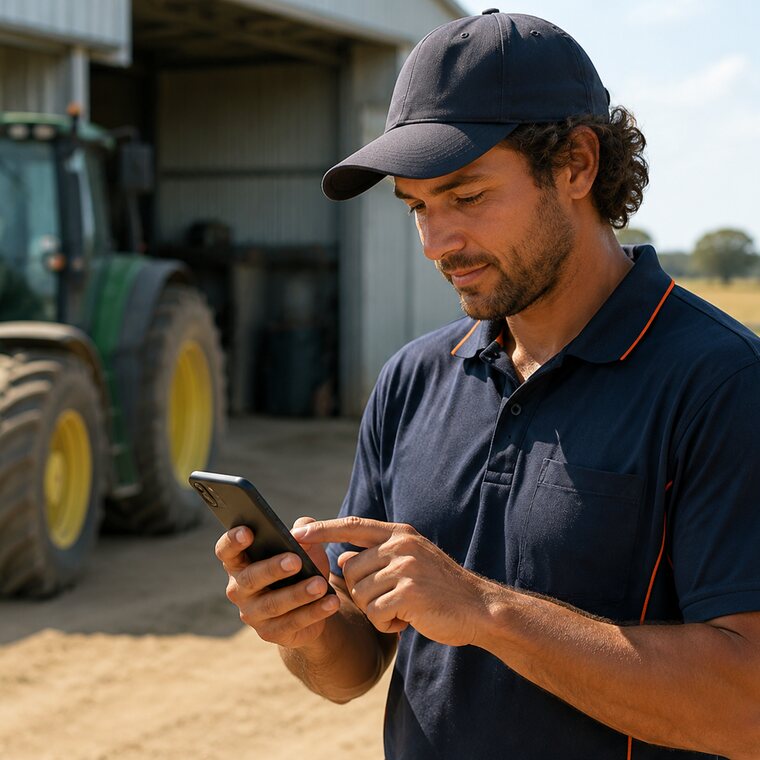 Seasonal farm worker completing pre-qualification on a phone