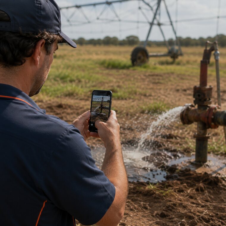 Farm worker reporting a field hazard from a phone