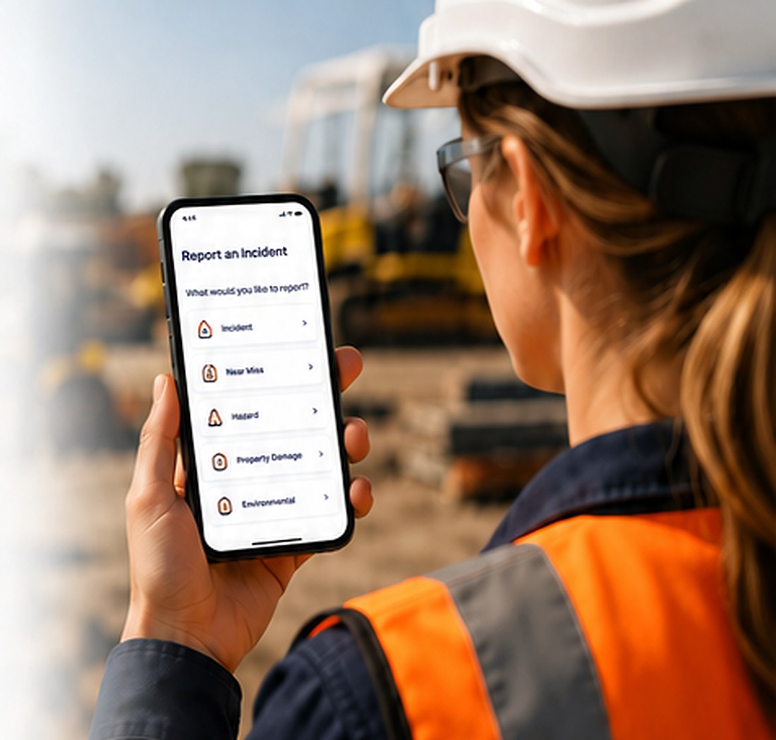 Worker reporting a workplace incident from a mobile phone