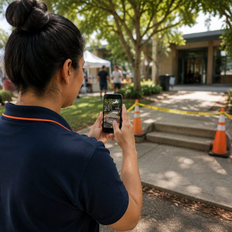 Volunteer reporting a community program incident from a phone