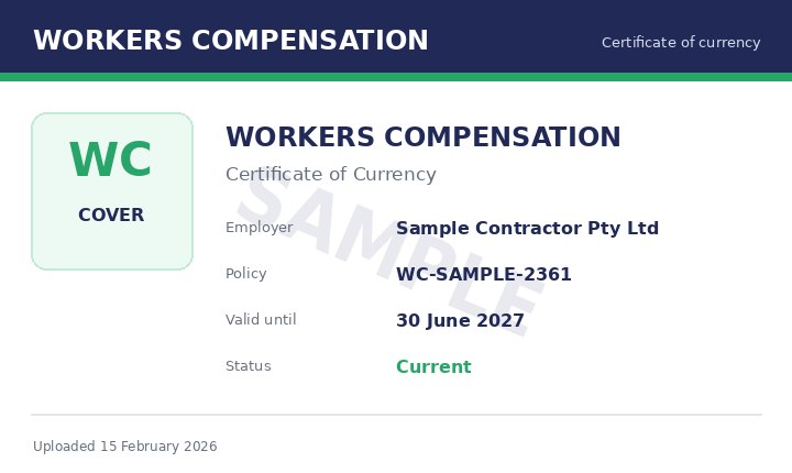 Illustrative uploaded workers compensation certificate