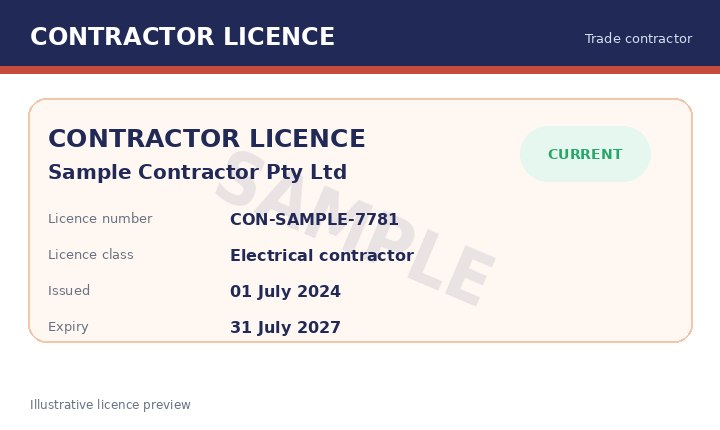 Illustrative uploaded contractor licence