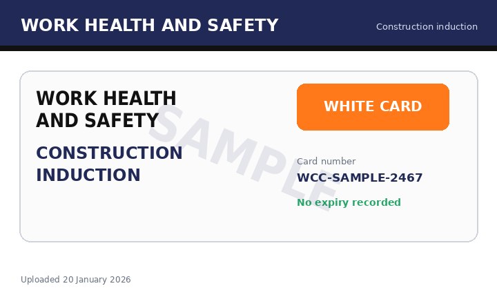 Illustrative uploaded construction White Card