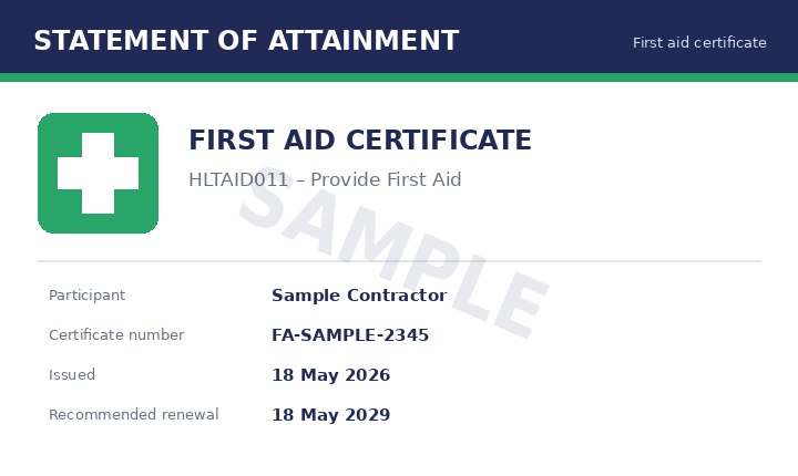 Illustrative uploaded first-aid certificate