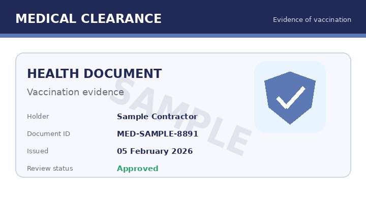 Illustrative uploaded medical clearance or vaccination evidence