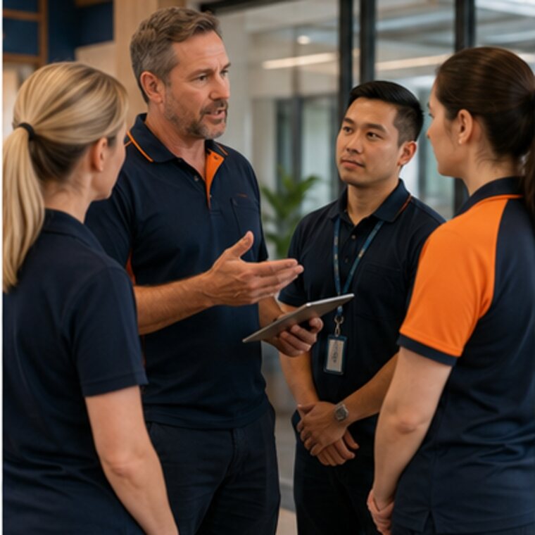 Care facility workers receiving a site induction