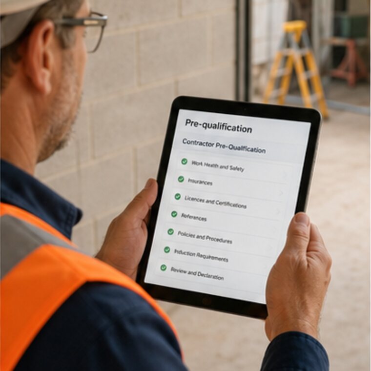 Maintenance contractor completing pre-qualification on a tablet