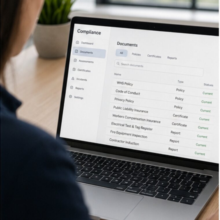 Facility administrator reviewing organised compliance records