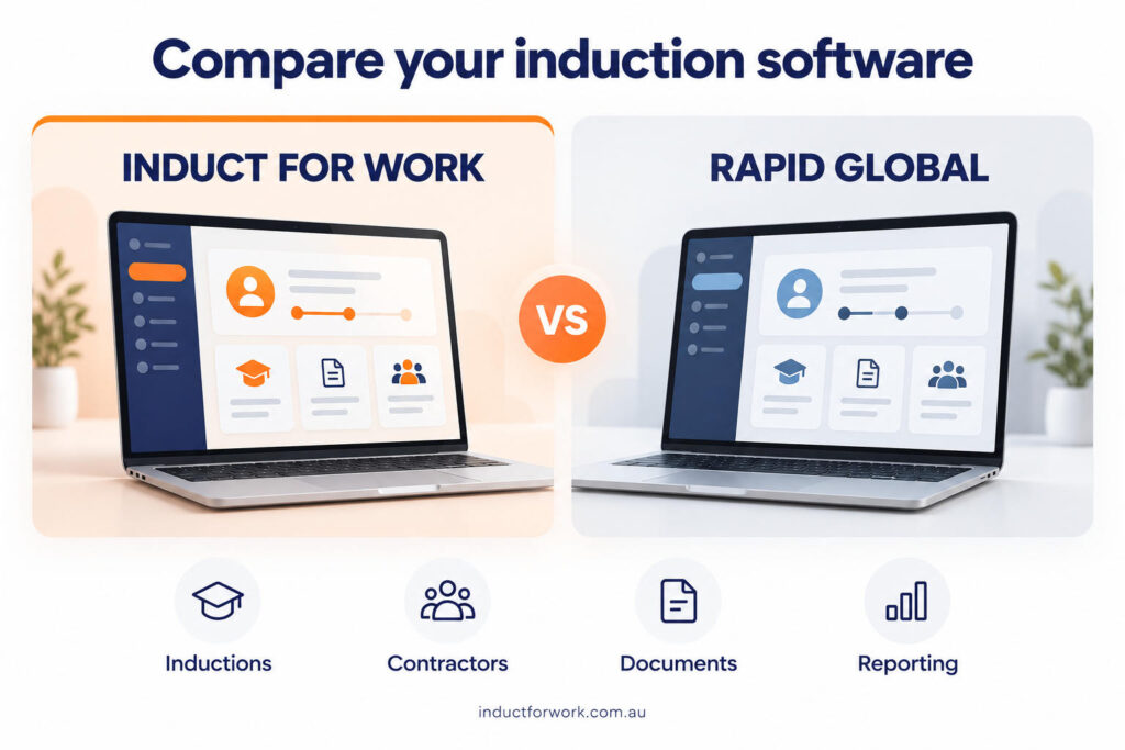 Induct For Work and Rapid Global comparison covering online inductions, contractors, documents and reporting.