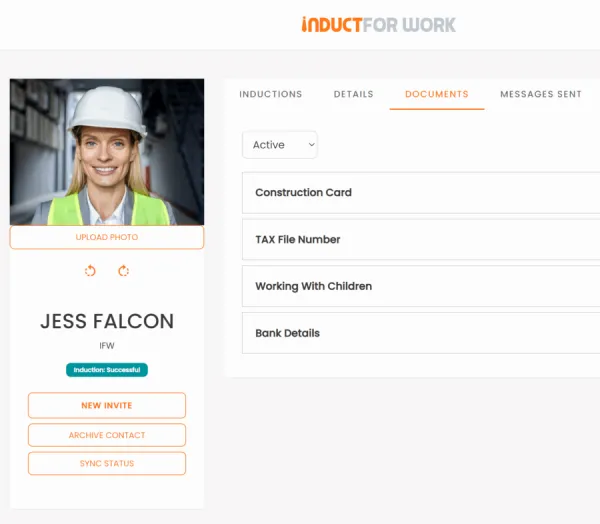 worker details in an online induction
